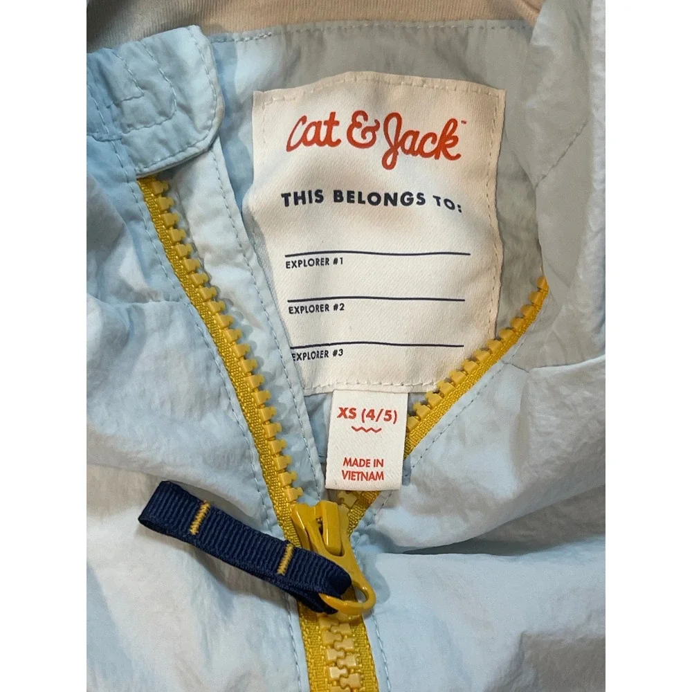 Cat & Jack Boys XS 4/5 Colorblock Windbreaker Half Zip Hooded Jacket Blue Cream